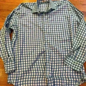 Peter Millar button down size large blue and white gingham plaid business casual